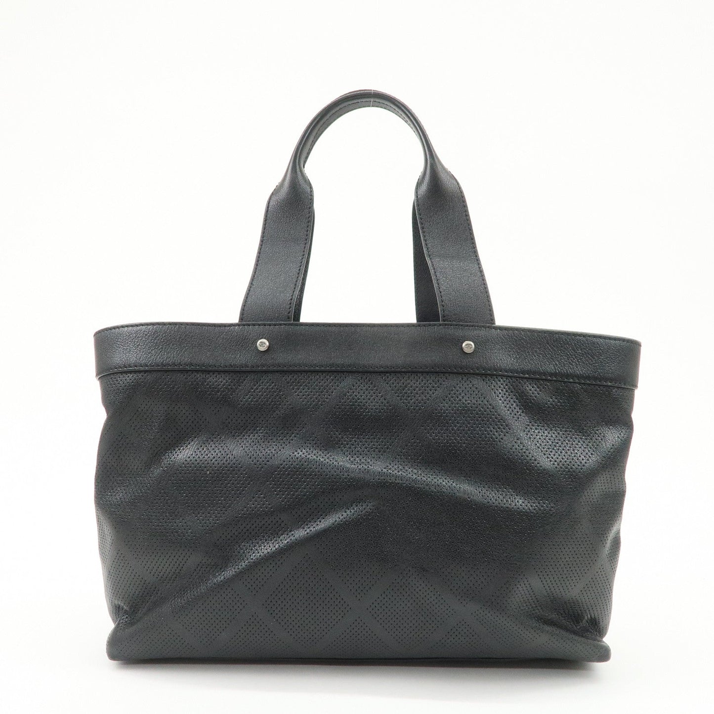 CHANEL COCO Mark Calf Leather Punching Tote Bag Black A33936  d