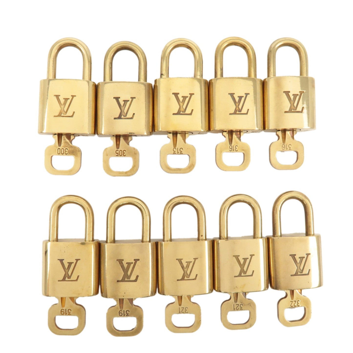 Louis Vuitton Set of 10 Lock & Key Cadena Key Lock Metal Gold  d