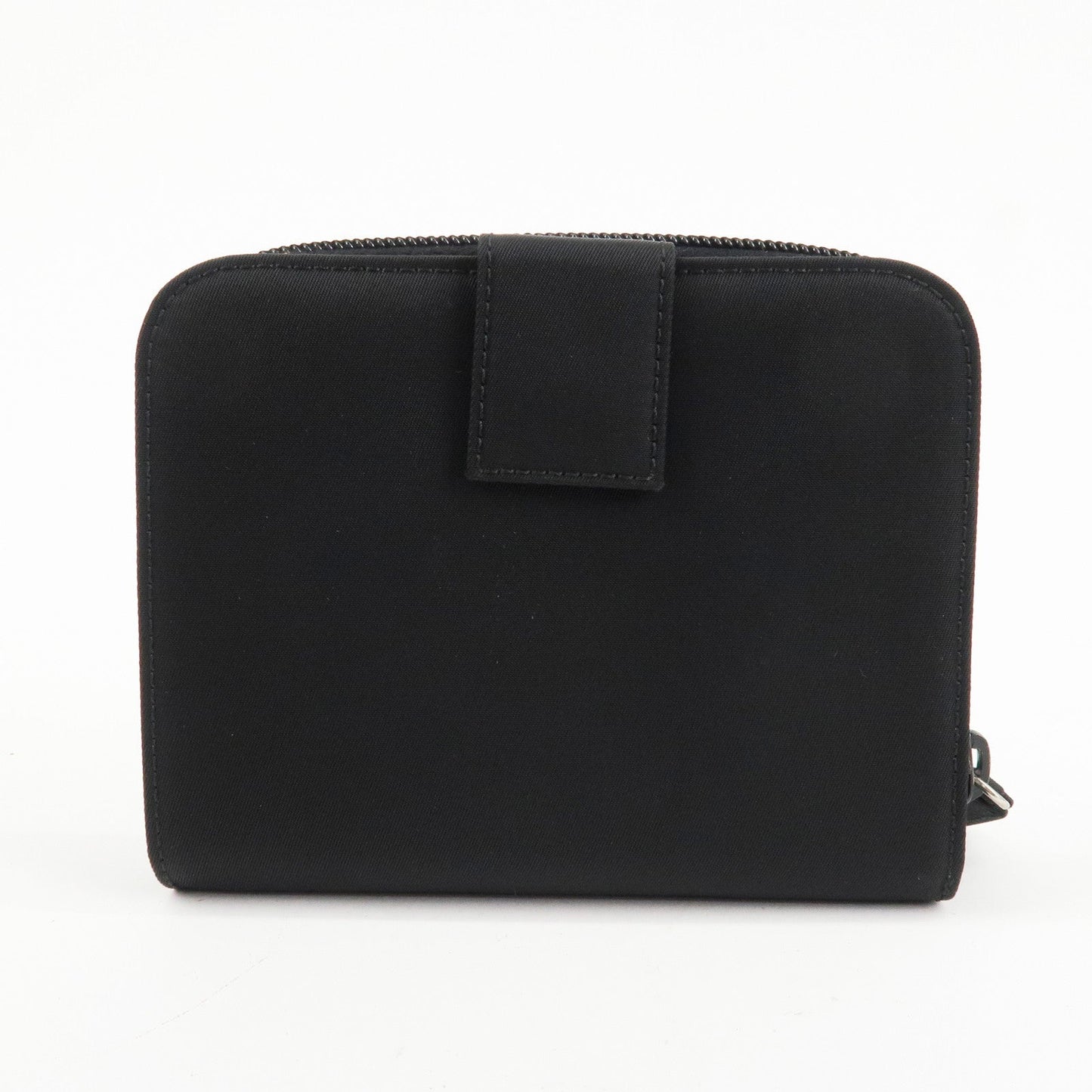 PRADA Nylon Saffiano Leather Bi-fold Round zippy Wallet Black  d