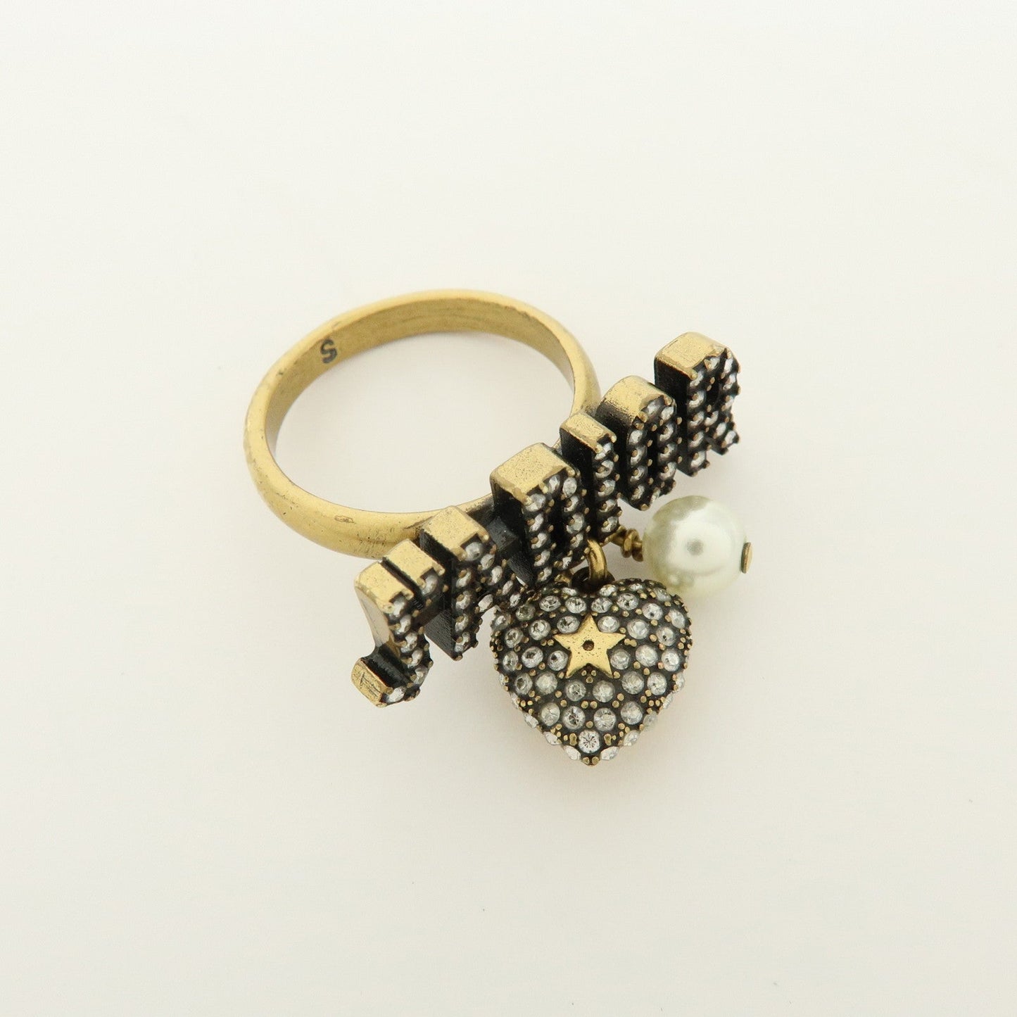 Christian Dior J'Adior Metal Rhinestone Ring Size S Gold
