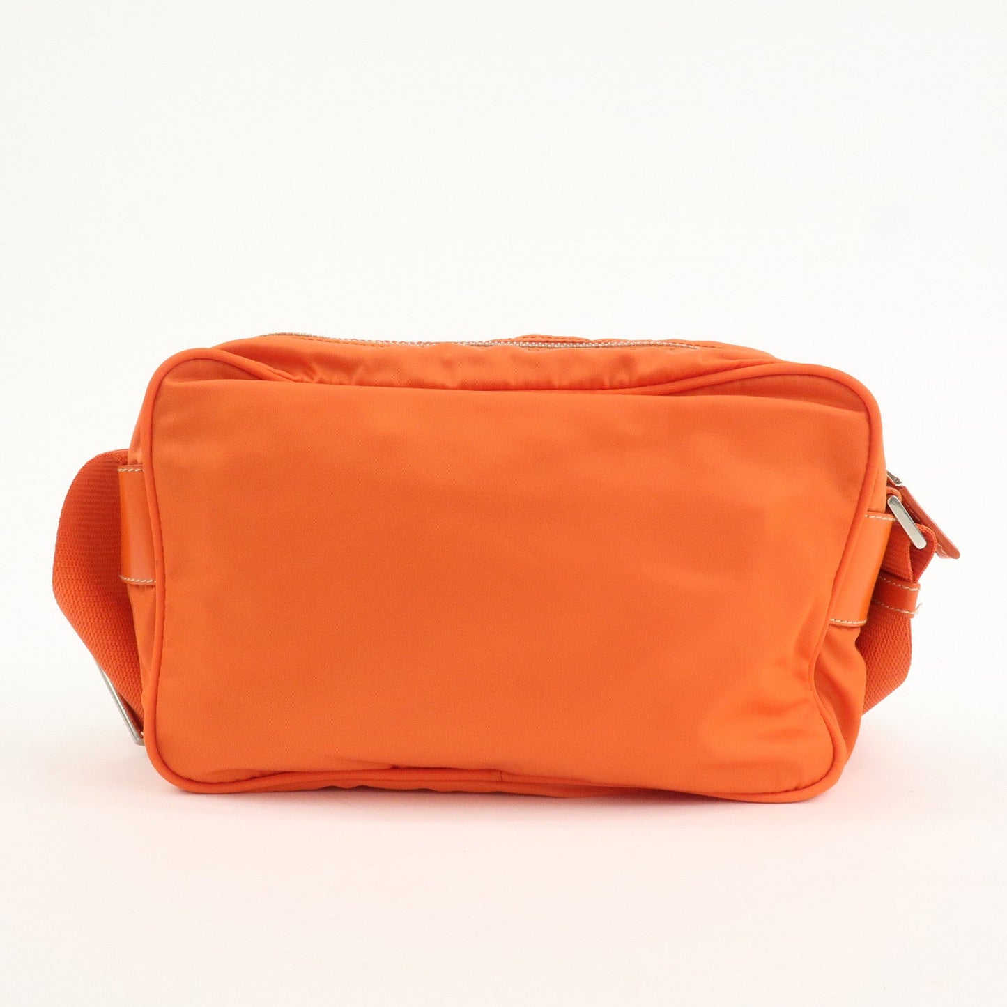 PRADA Triangle Logo Leather Nylon Shoulder Bag Orange  d