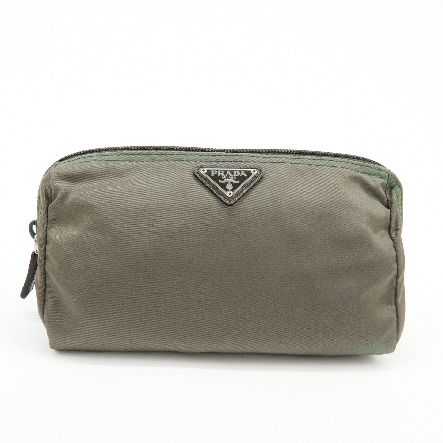 PRADA Triangle Logo Set of 2 Nylon Pouch Cosmetic Pouch Red Khaki