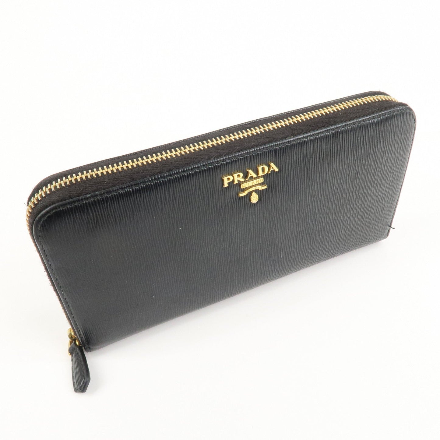 PRADA Vitello Move Leather Round Zippy Wallet Black 1ML506  d