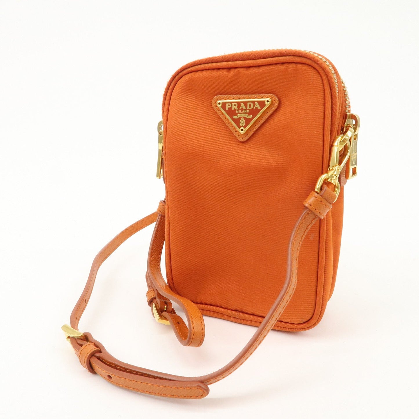 PRADA Triangle Logo Leather Nylon Smartphone Case Orange 2ZT012  d