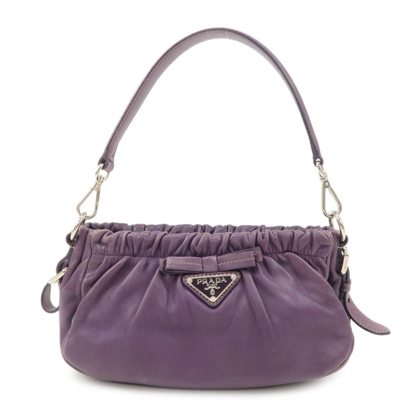 PRADA Ribbon Leather Shoulder Bag Hand Bag Purple  d