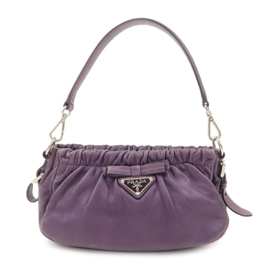 PRADA Ribbon Leather Shoulder Bag Hand Bag Purple  d