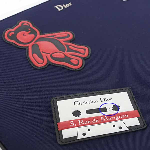 Christian Dior Pouch Nylon Navy Navy nylon pouch with bear design