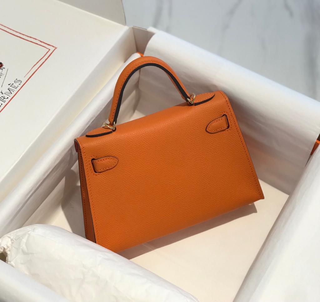 Top Quality Mini Kelly Orange For Women Gold Toned Hardware 7.5in/20cm
