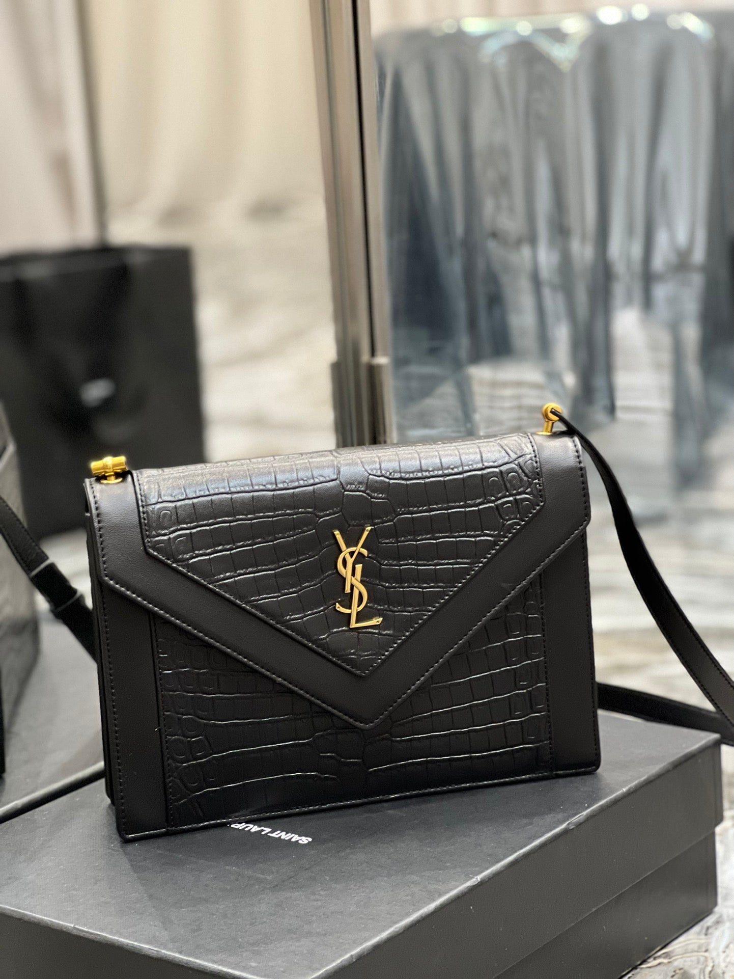YSSL Gaby Satchel Bag In Black With Gold Toned Hardware For Women 10in/26cm YSl 695724DZEUW1000