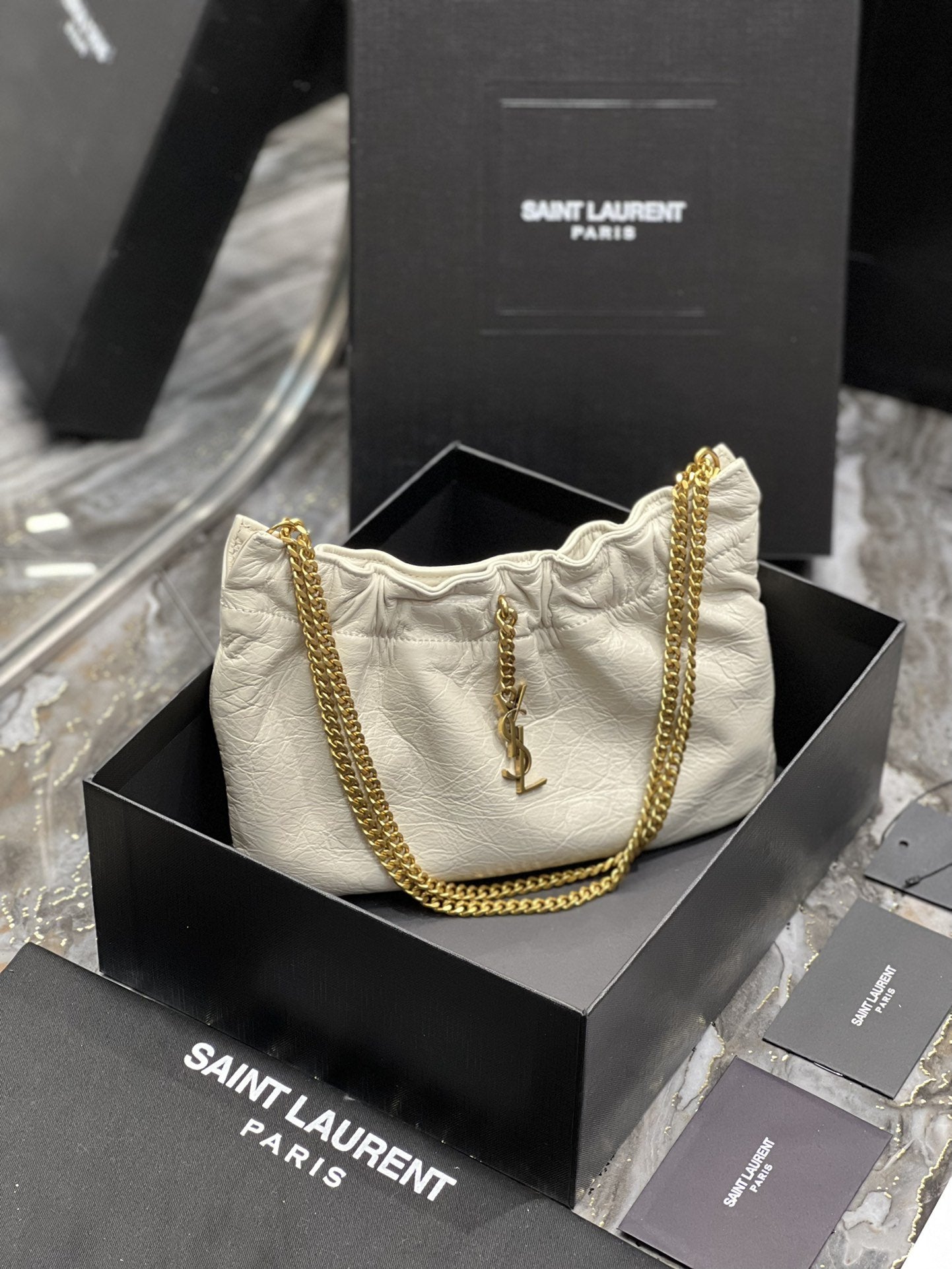 YSSL Hobo Mini Bag White With Bronze Toned Hardware For Women 9in/24cm YSl