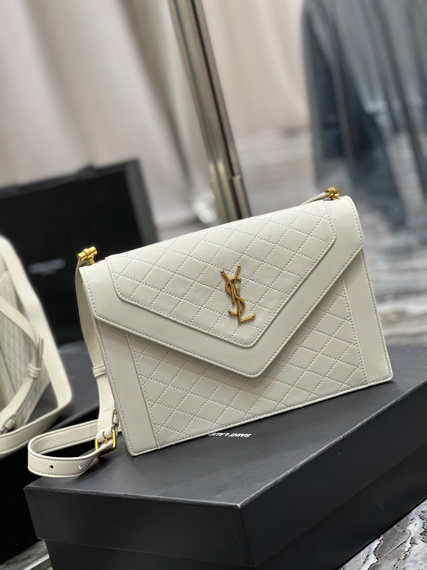 YSSL Gaby Satchel Bag In White With Gold Toned Hardware For Women 10in/26cm YSl 6688631EL079207