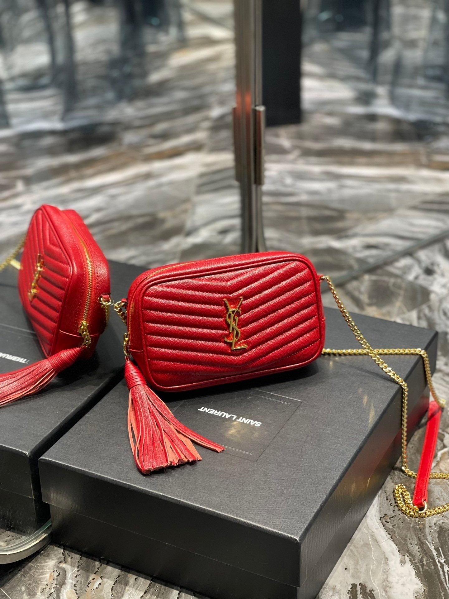 YSSL Lou Mini Bag Red In Quilted Grain De Poudre With Gold Hardware For Women 7in/19cm YSl 6125791GF076008