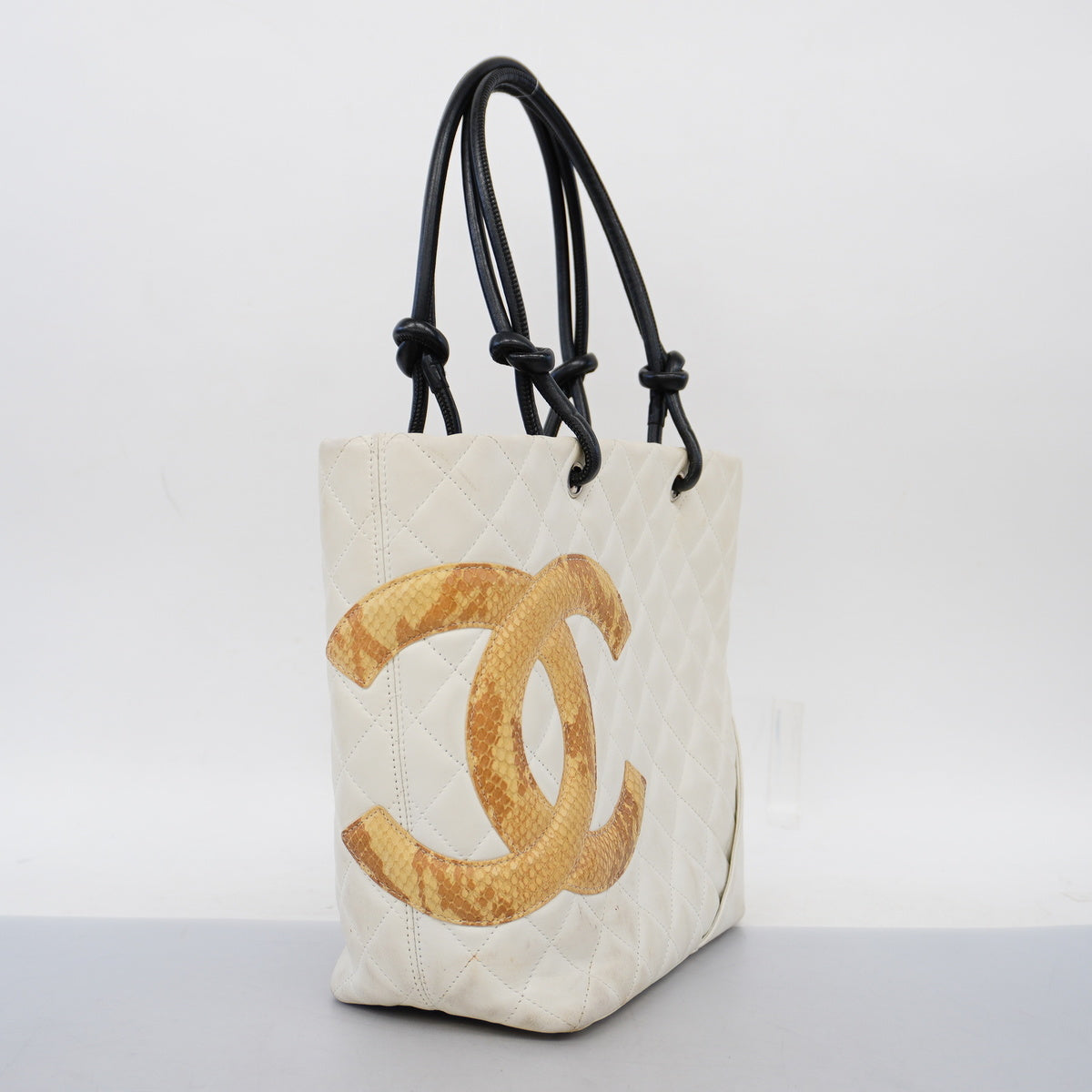 Chanel Tote Bag Cambon Line Leather Python White