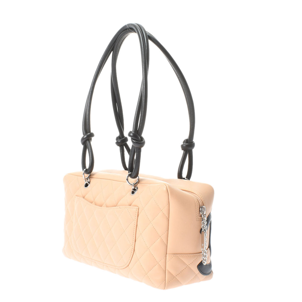 Chanel Cambon Line Bowling Bag Beige Silver Hardware Calfskin Handbag