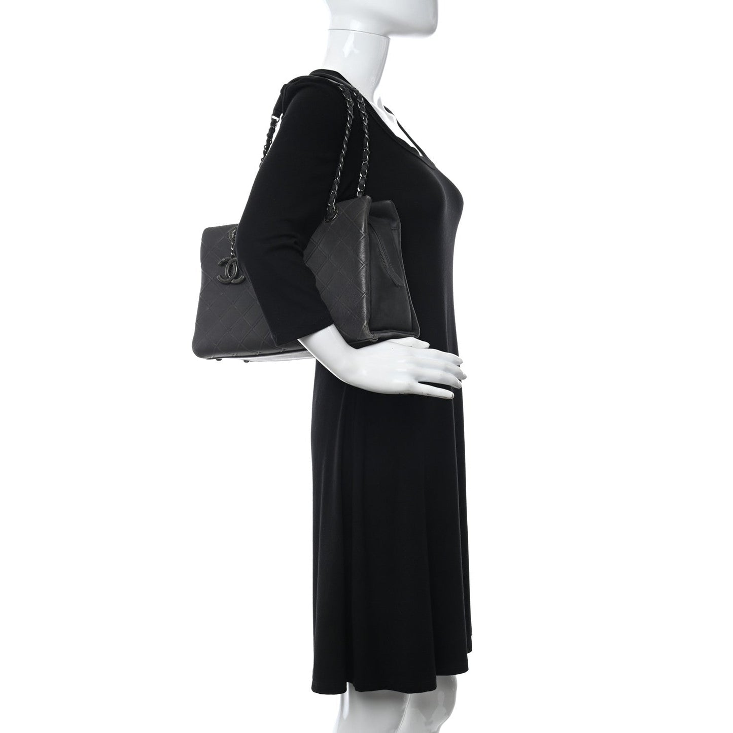 Chanel Calfskin Diamond Embossed Large CC Zip Shopping Tote Grey