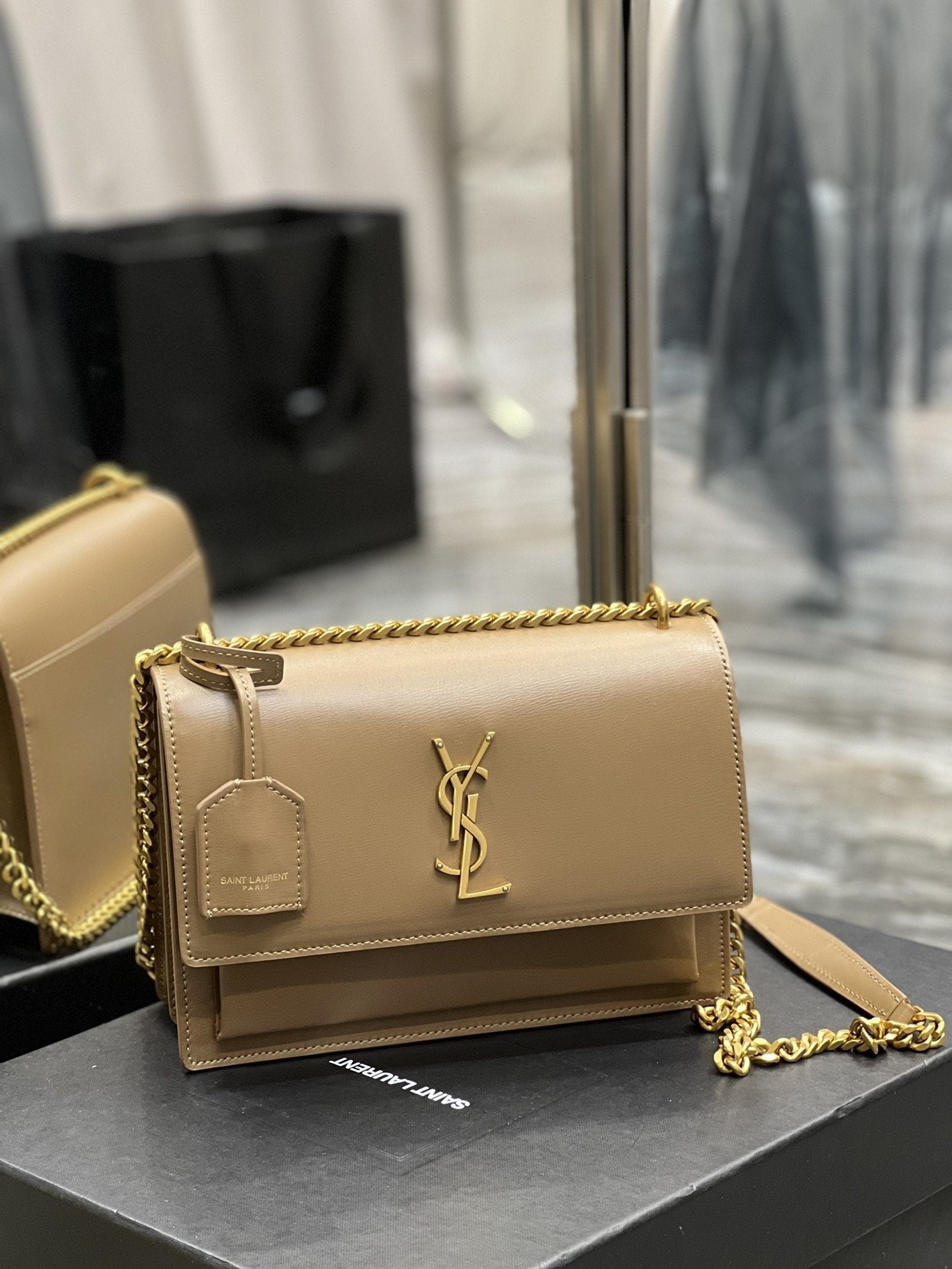 YSSL Sunset Medium Chain Bag For Women 8in/22cm Dark Beige YSL 442906D420W2721