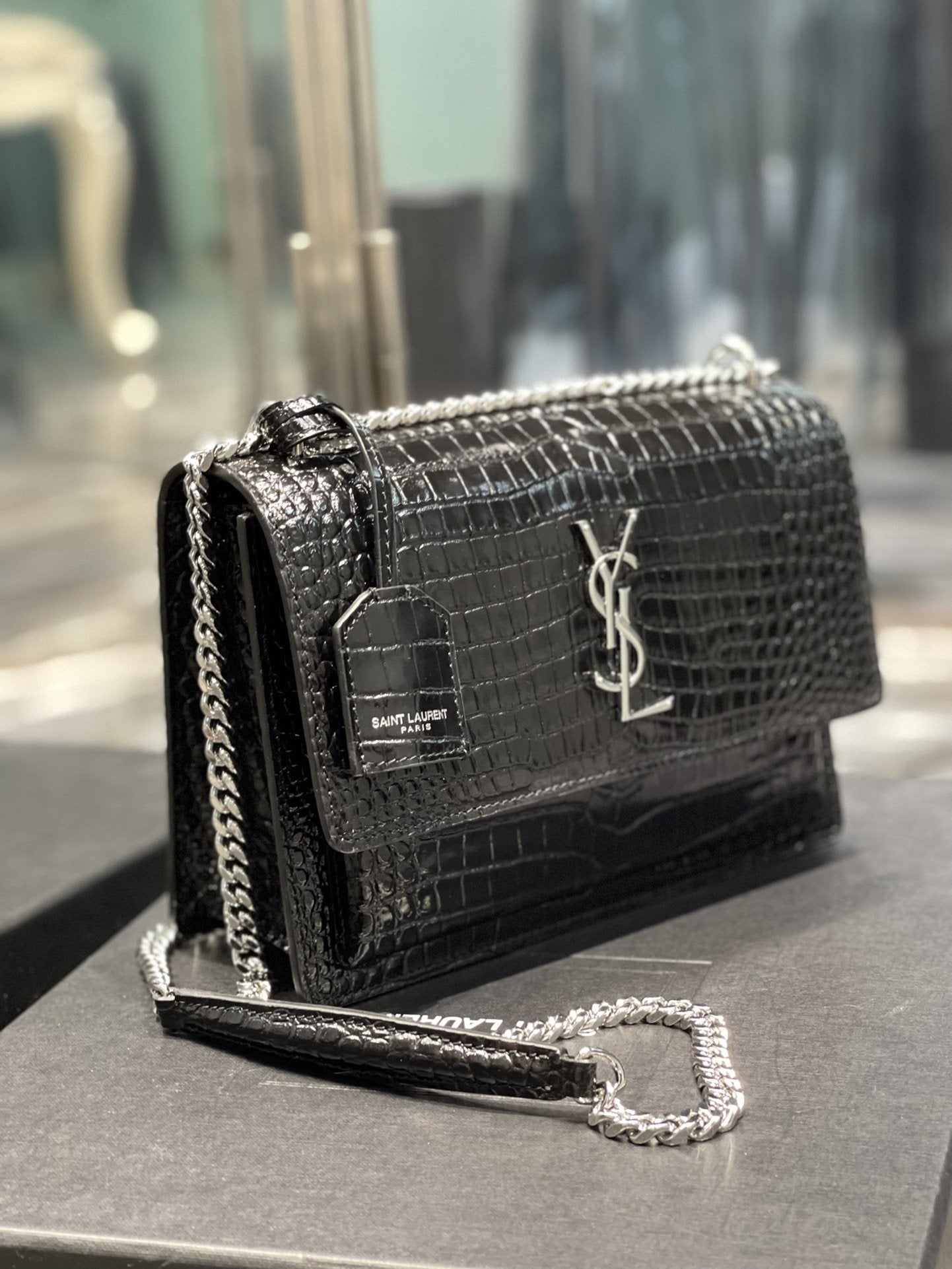 YSSL Sunset Medium Chain Bag Black For Women 8in/22cm YSL 442906DND0U1000