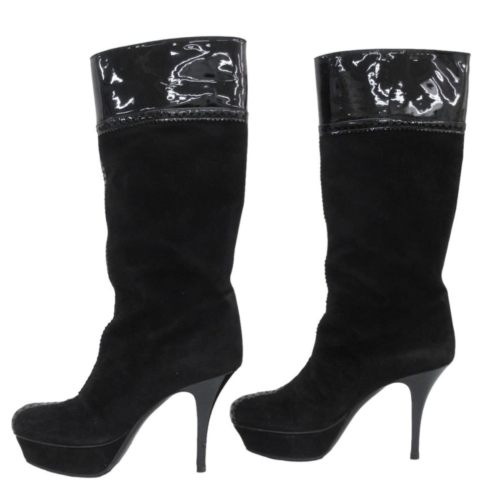 Yves Saint Laurent Suede Enamel Long Boots