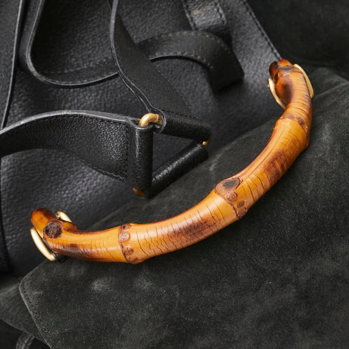 Gucci Bamboo Black Suede Leather Backpack ( )