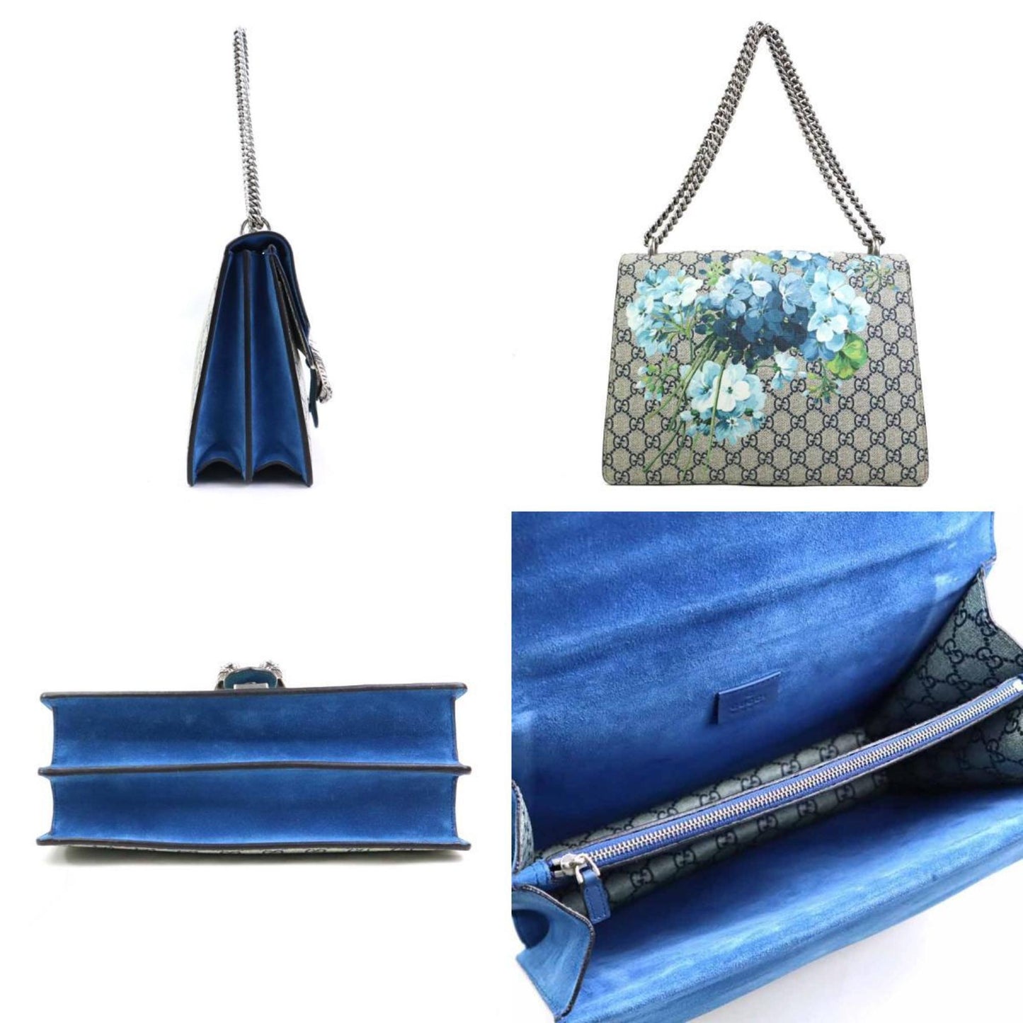 Gucci Blue Suede Gg Supreme Canvas Shoulder Bag ( )