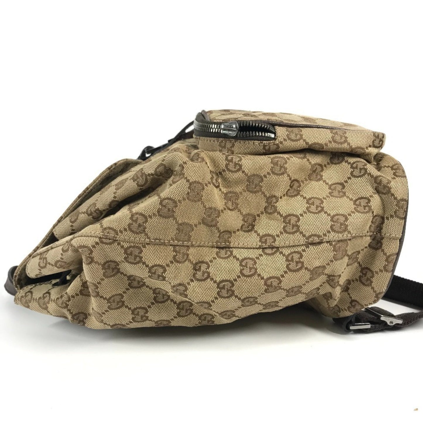 Gucci Beige Dark Brown Gg Canvas Backpack ( )