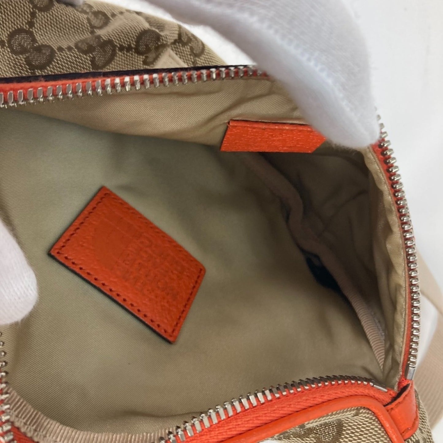Gucci Beige Orange Leather Canvas Sling Bag ( )