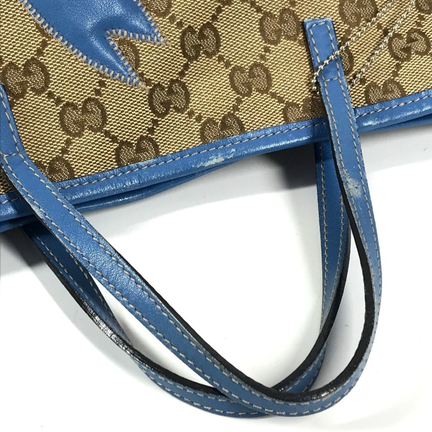Gucci Gg Canvas Beige Blue Gg Canvas Leather Handbag Tote Bag ( )