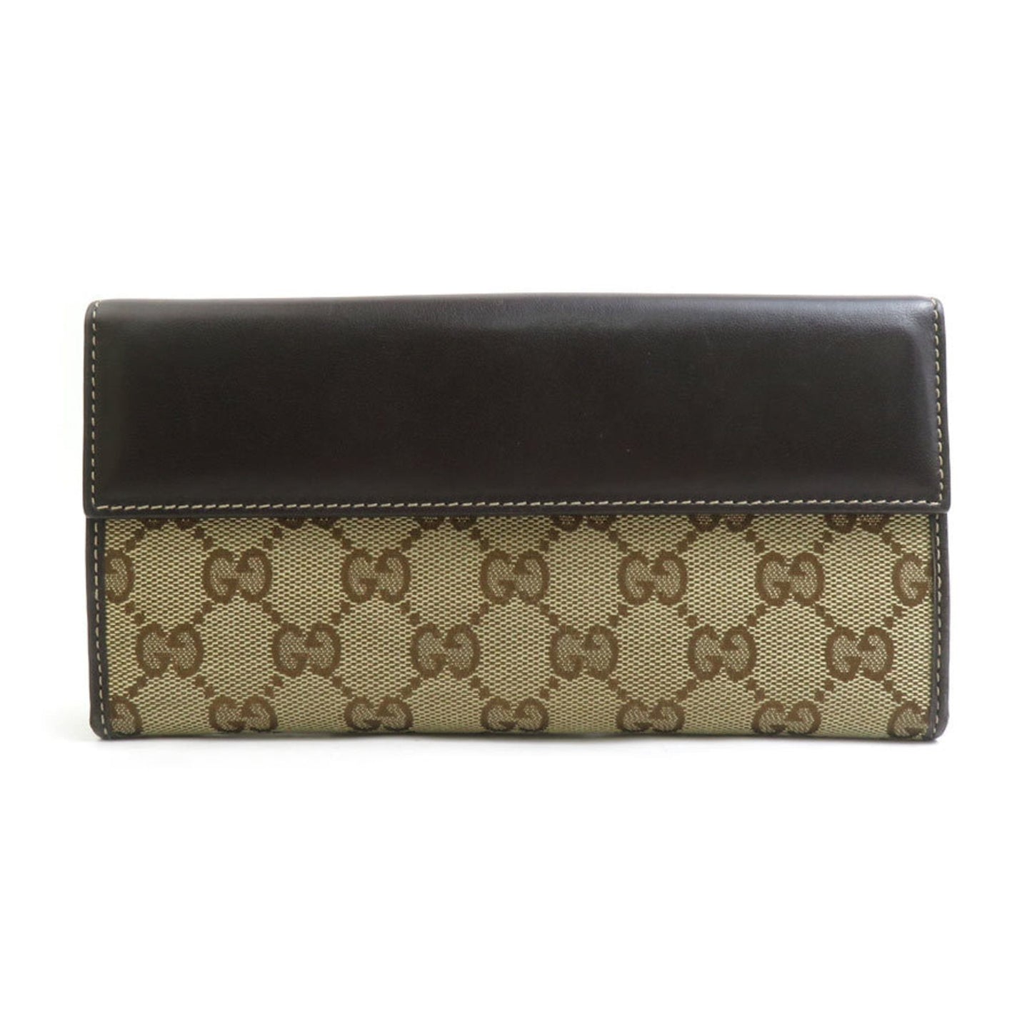 Gucci Brown Gg Canvas Leather Long Wallet (Bi-Fold) ( )