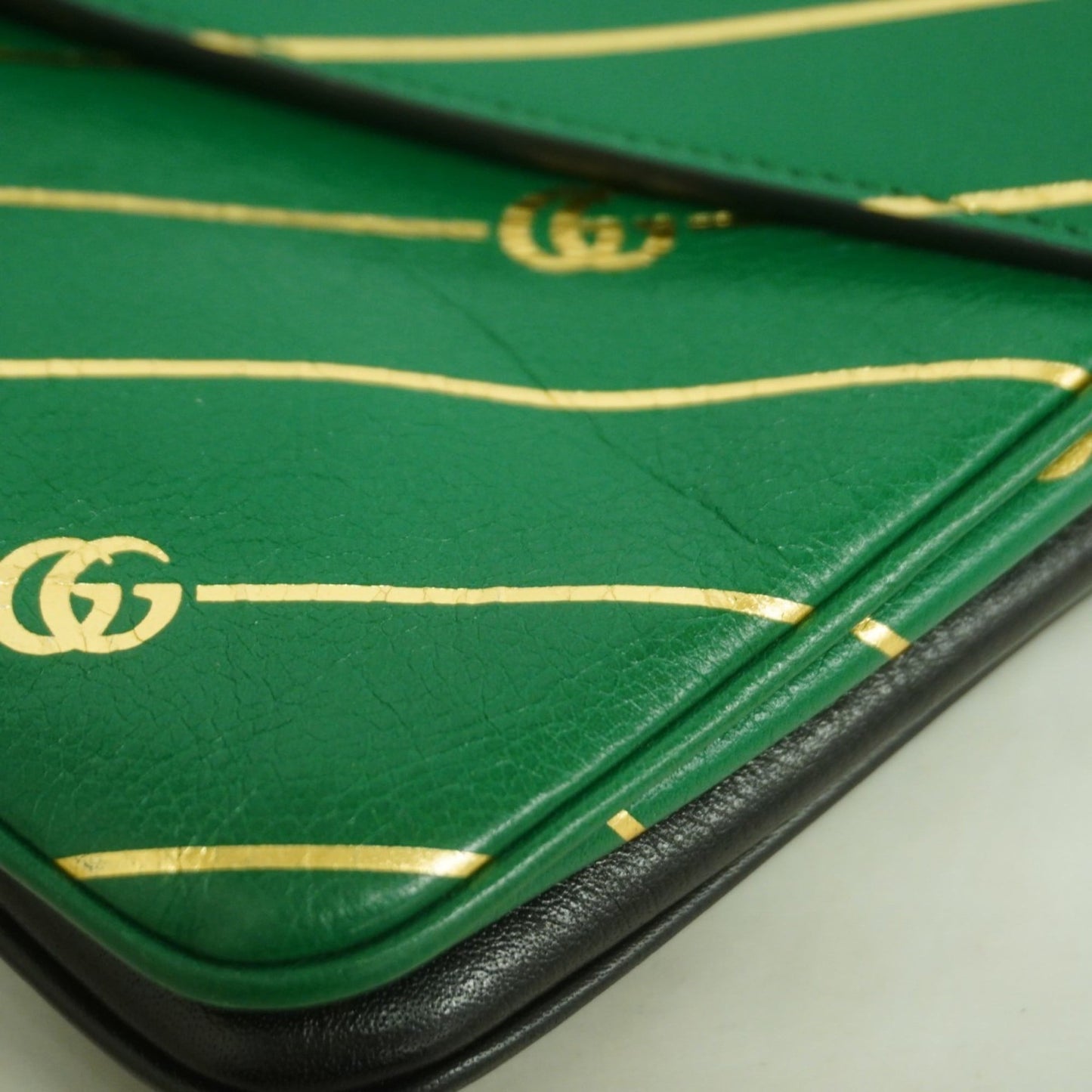 Gucci Black Green Leather Handbag ( )