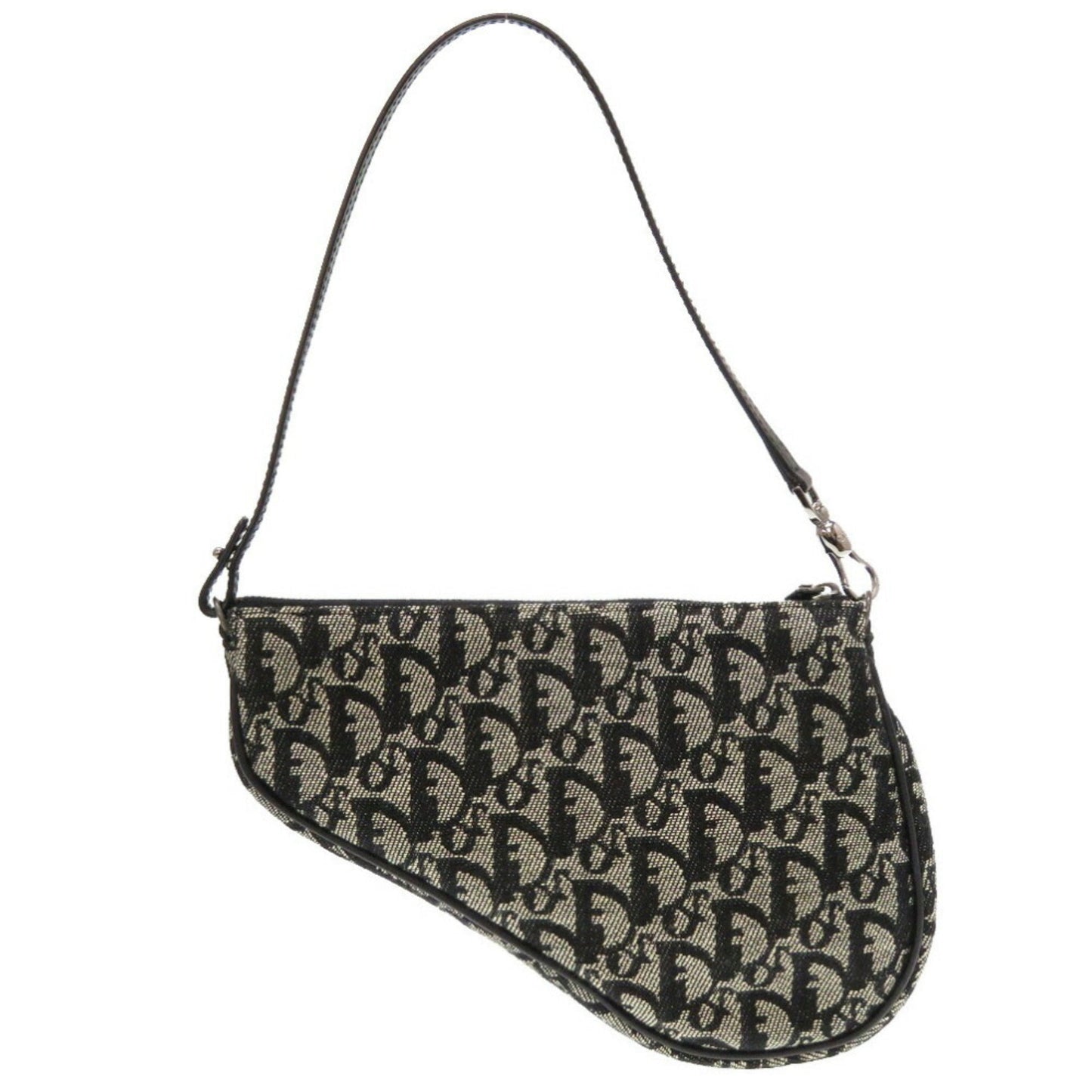CHRISTIAN DIOR Saddle Pouch Trotter Canvas Black Handbag