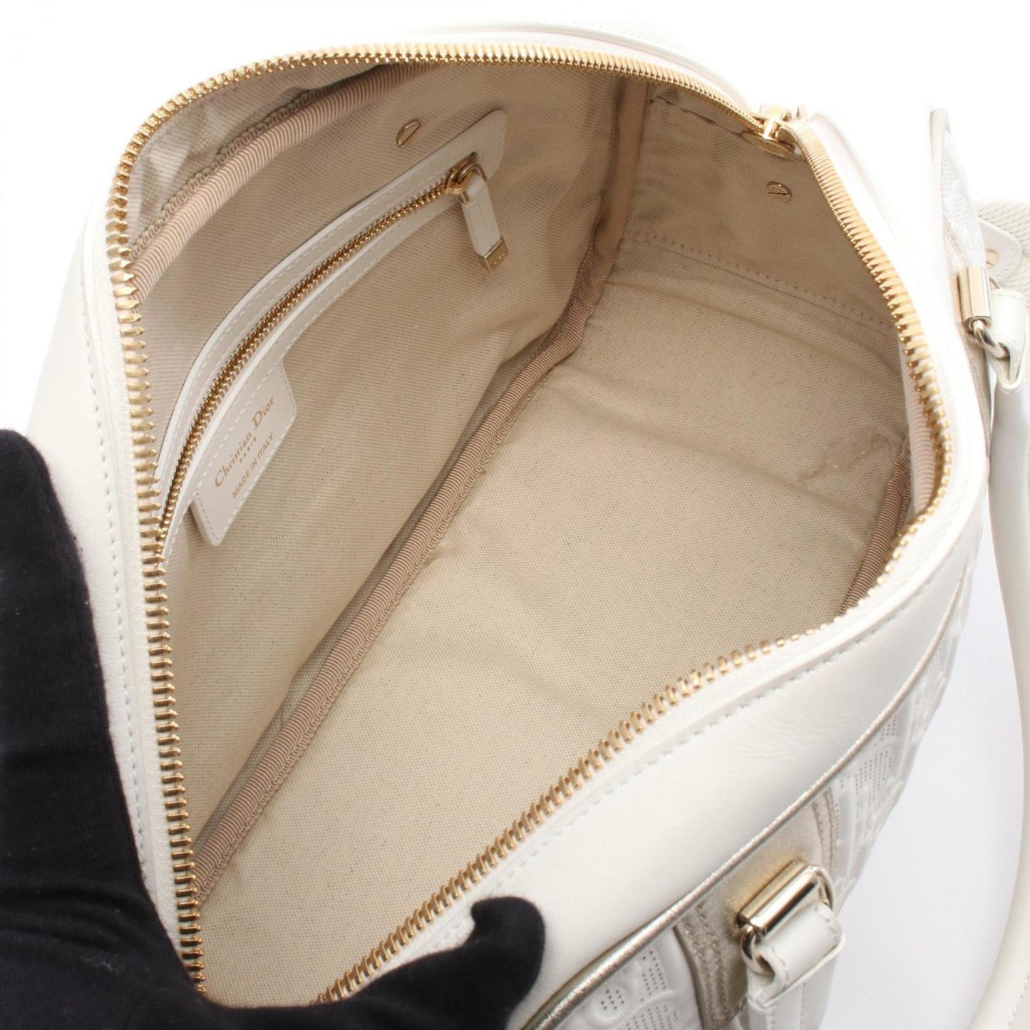 Christian Dior Gold White Leather Handbag ()