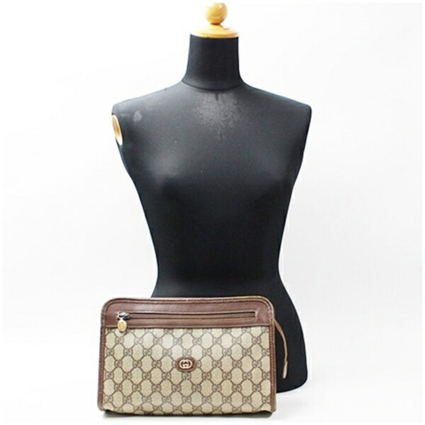 Gucci Beige Brown Pvc Leather Clutch Bag ( )