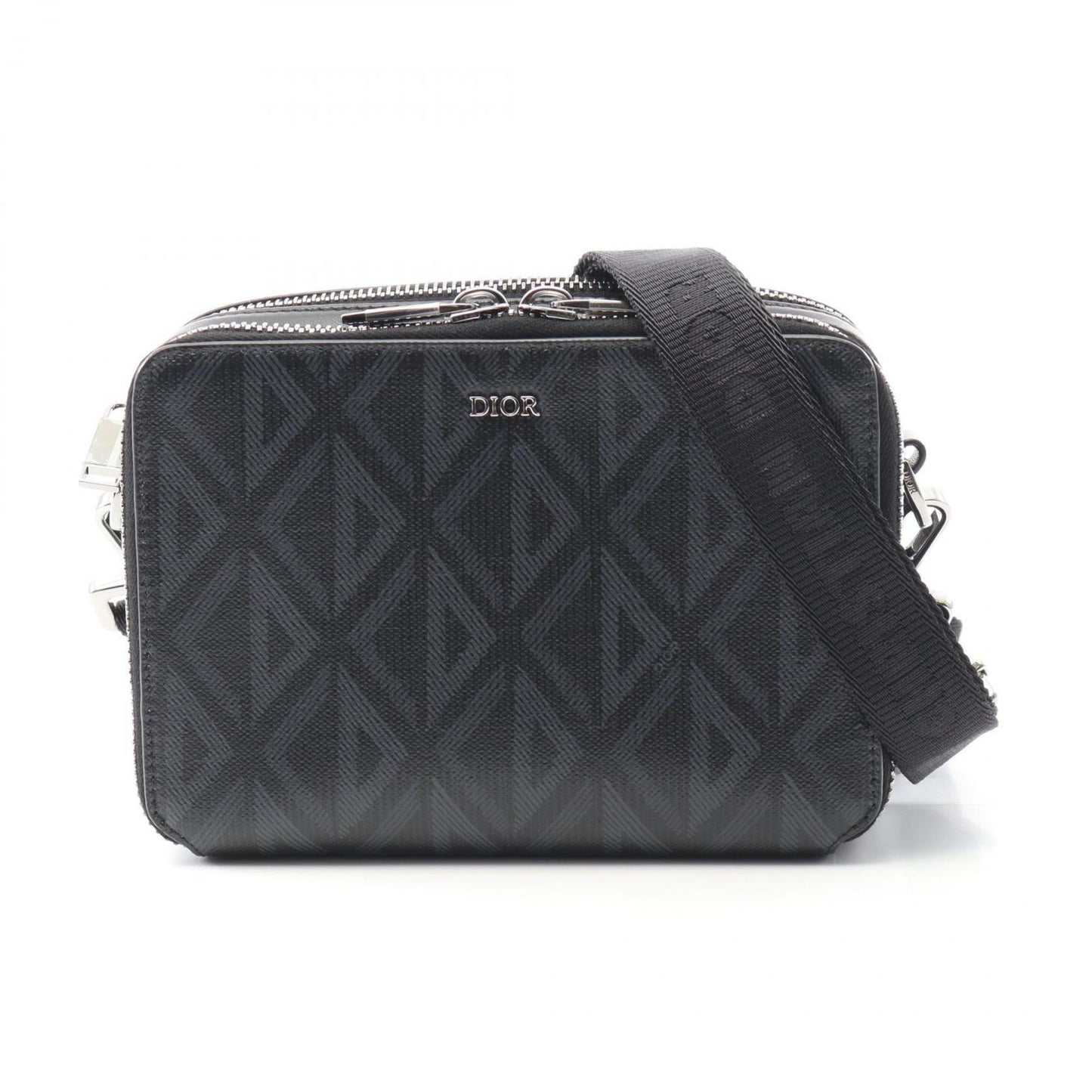 Christian Dior Black Gray Pvc Coated Canvas Leather Messenger Bag Shoulder Bag ()