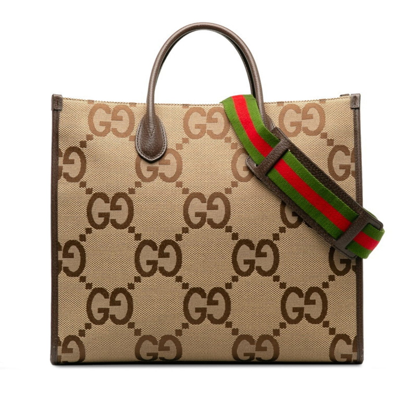 Gucci Beige Multi-Color Canvas Leather Shoulder Bag Tote Bag ( )