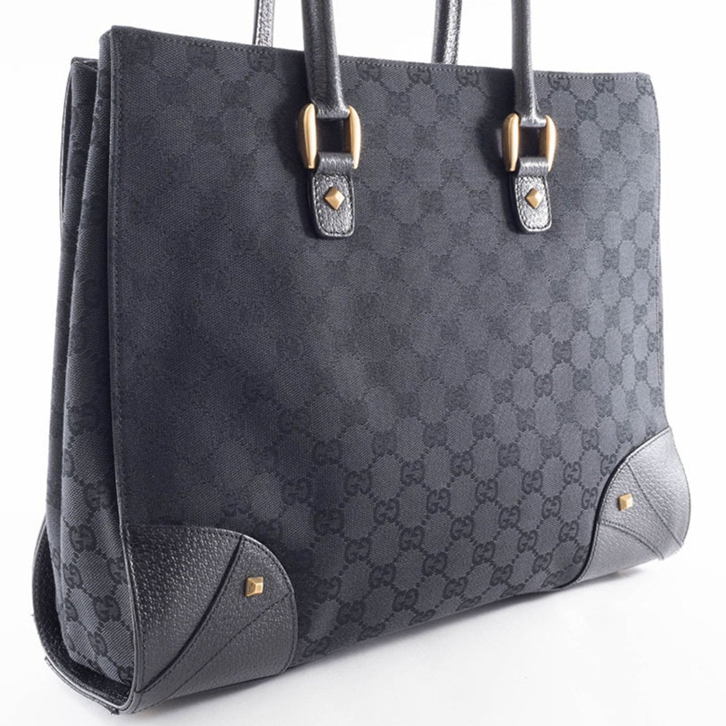 Gucci Gg Canvas Black Gg Canvas Leather Tote Bag ( )