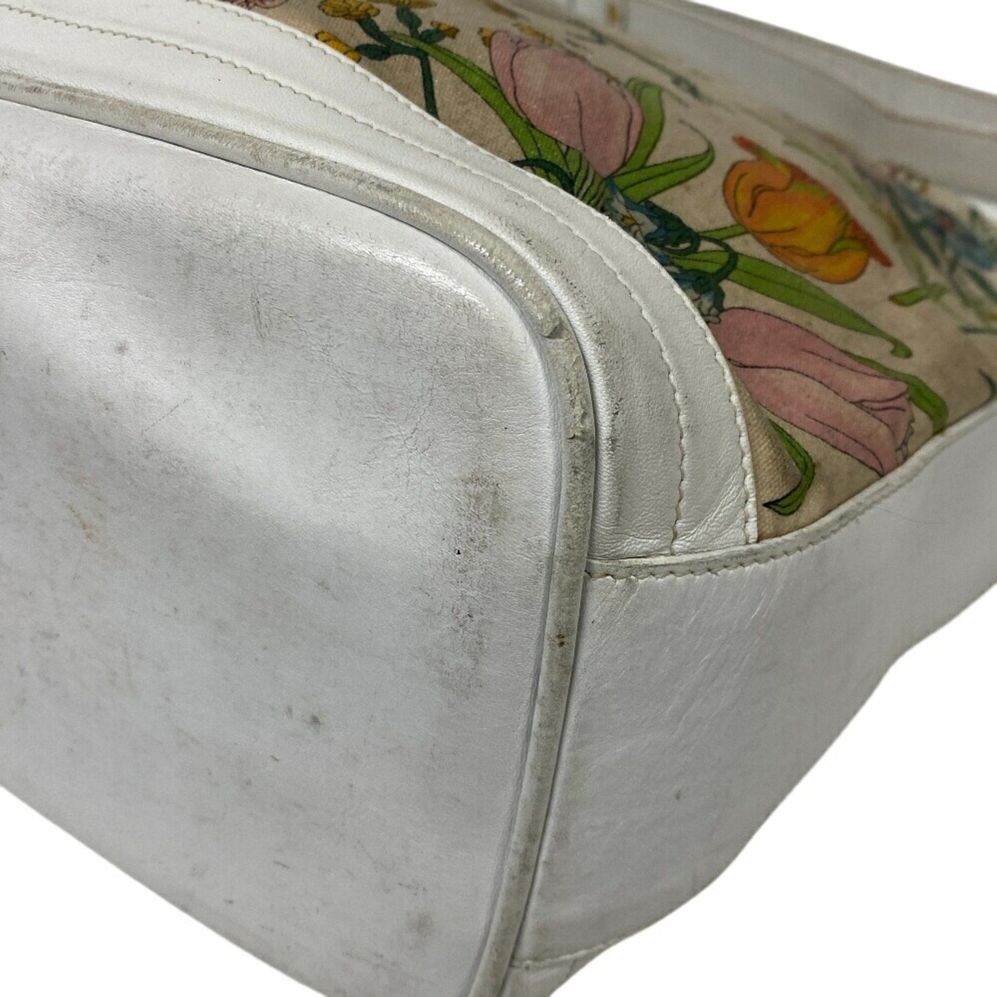 Gucci Flora White Canvas Leather Shoulder Bag