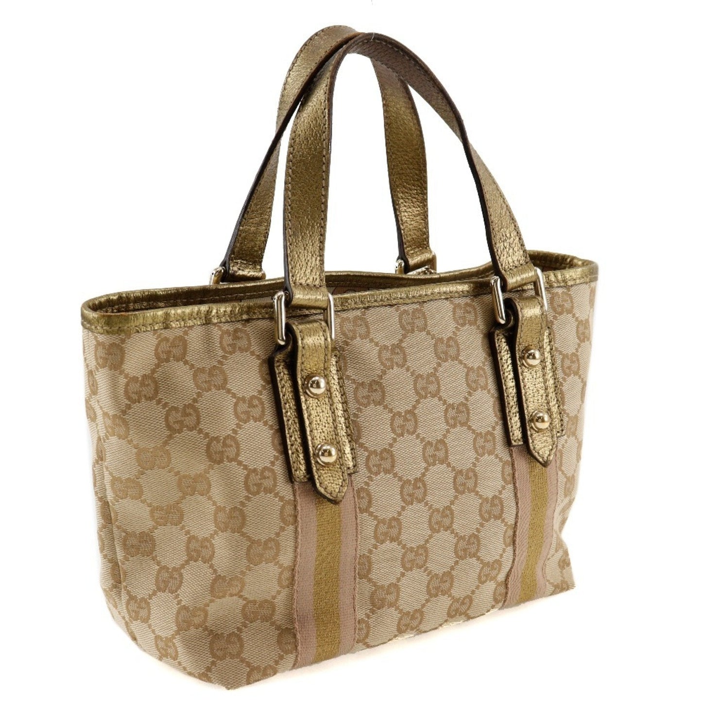 Gucci Brown Gg Canvas Leather Handbag ( )