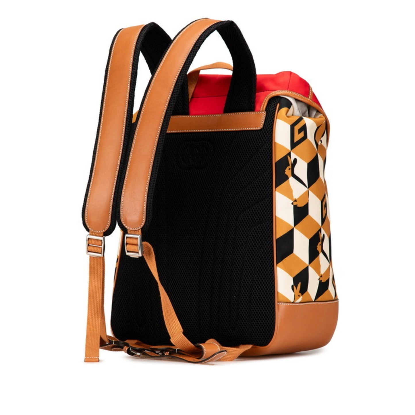 Gucci Beige Brown Red Color Nylon Leather Backpack ( )