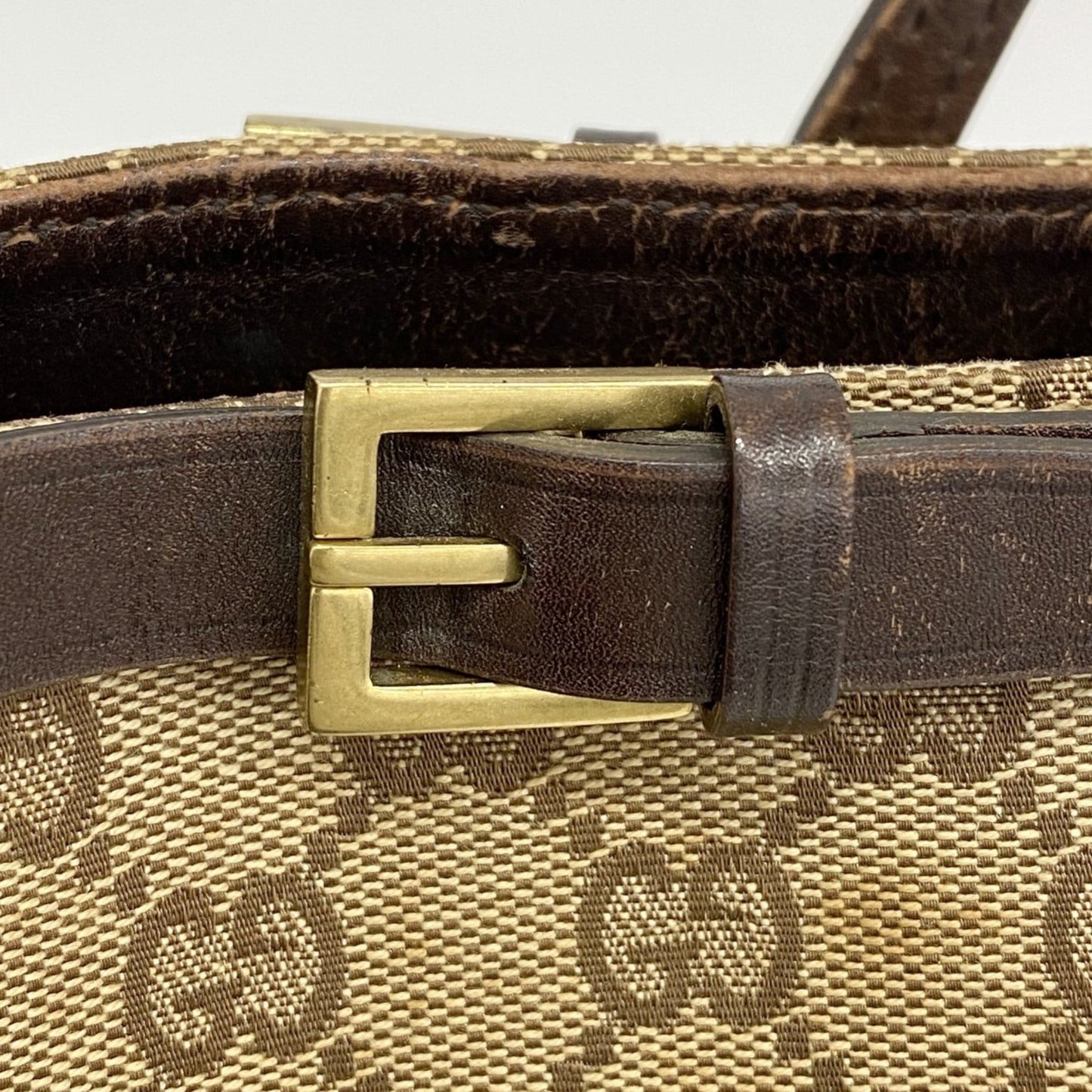 Gucci Beige Brown Canvas Handbag ( )
