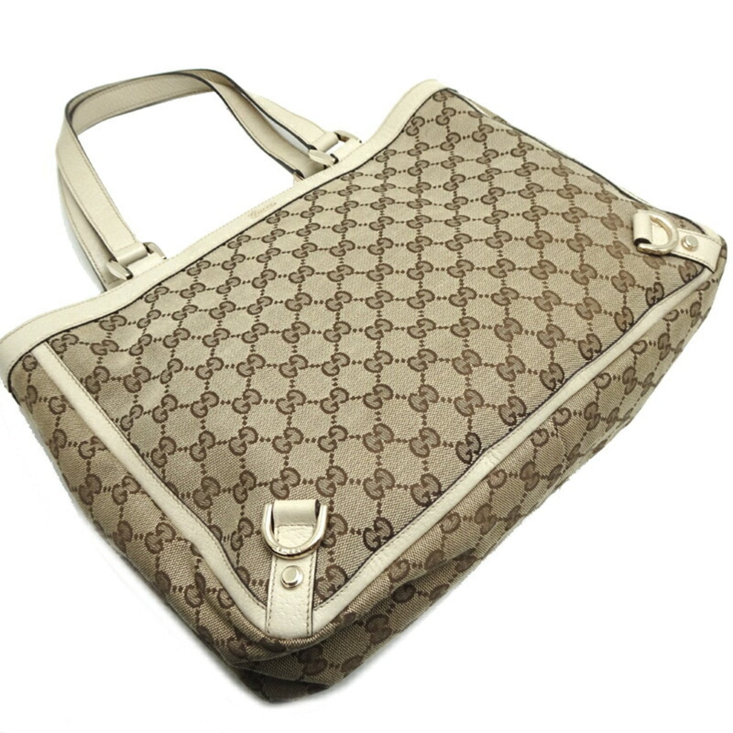 Gucci Abbey Beige Ivory Gg Canvas Leather Tote Bag