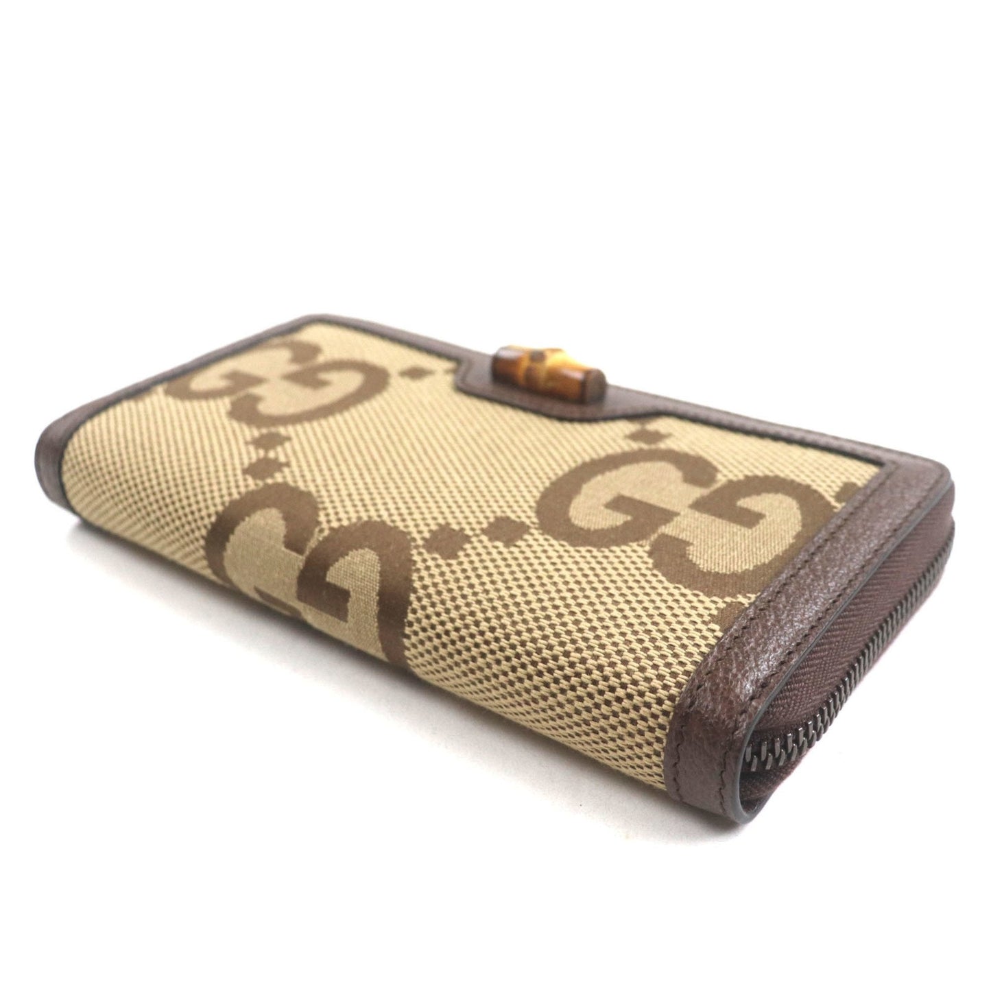 Gucci Bamboo Beige Brown Bamboo Gg Canvas Long Wallet (Bi-Fold) ( )