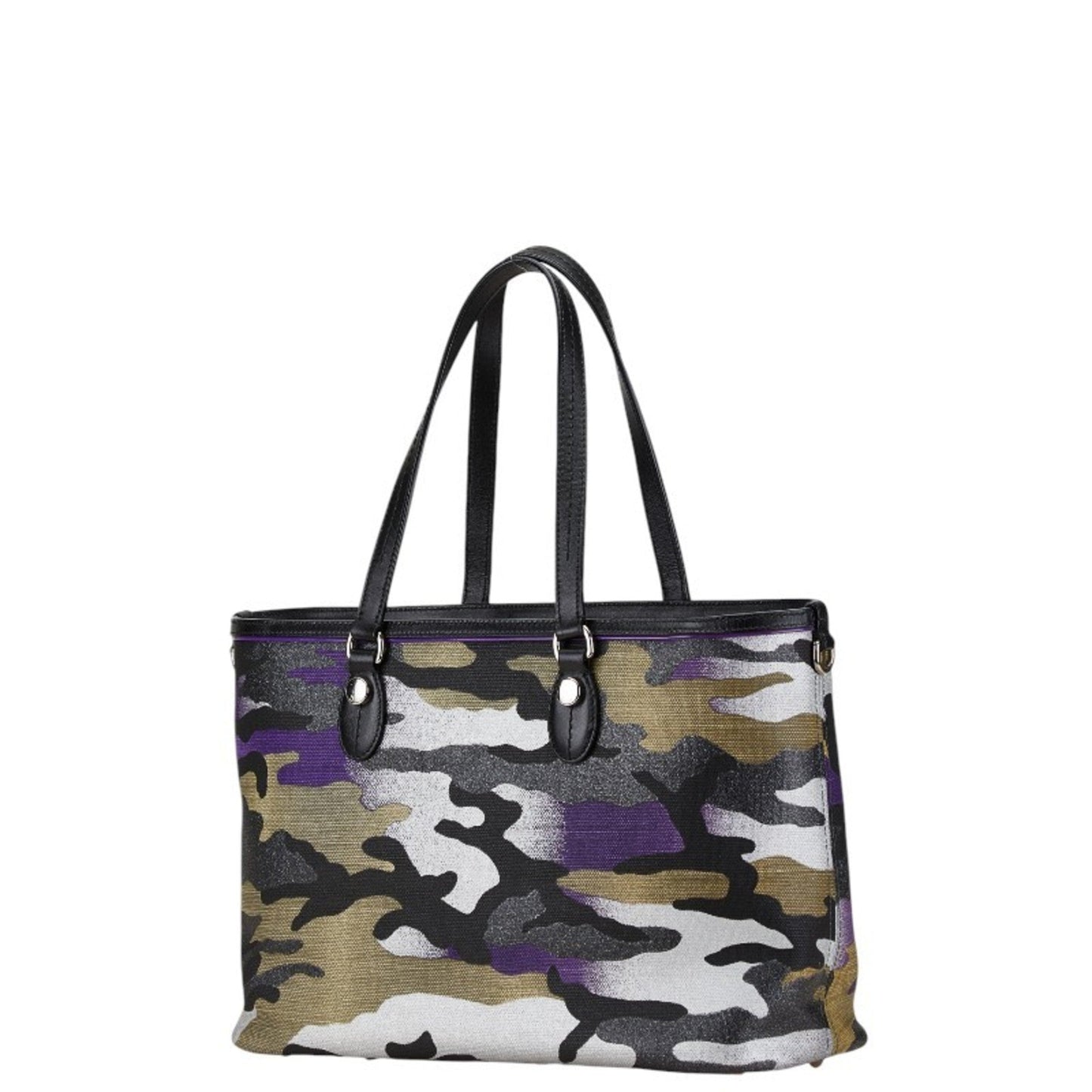 Christian Dior Black Multi-Color Purple Canvas Leather Tote Bag ()
