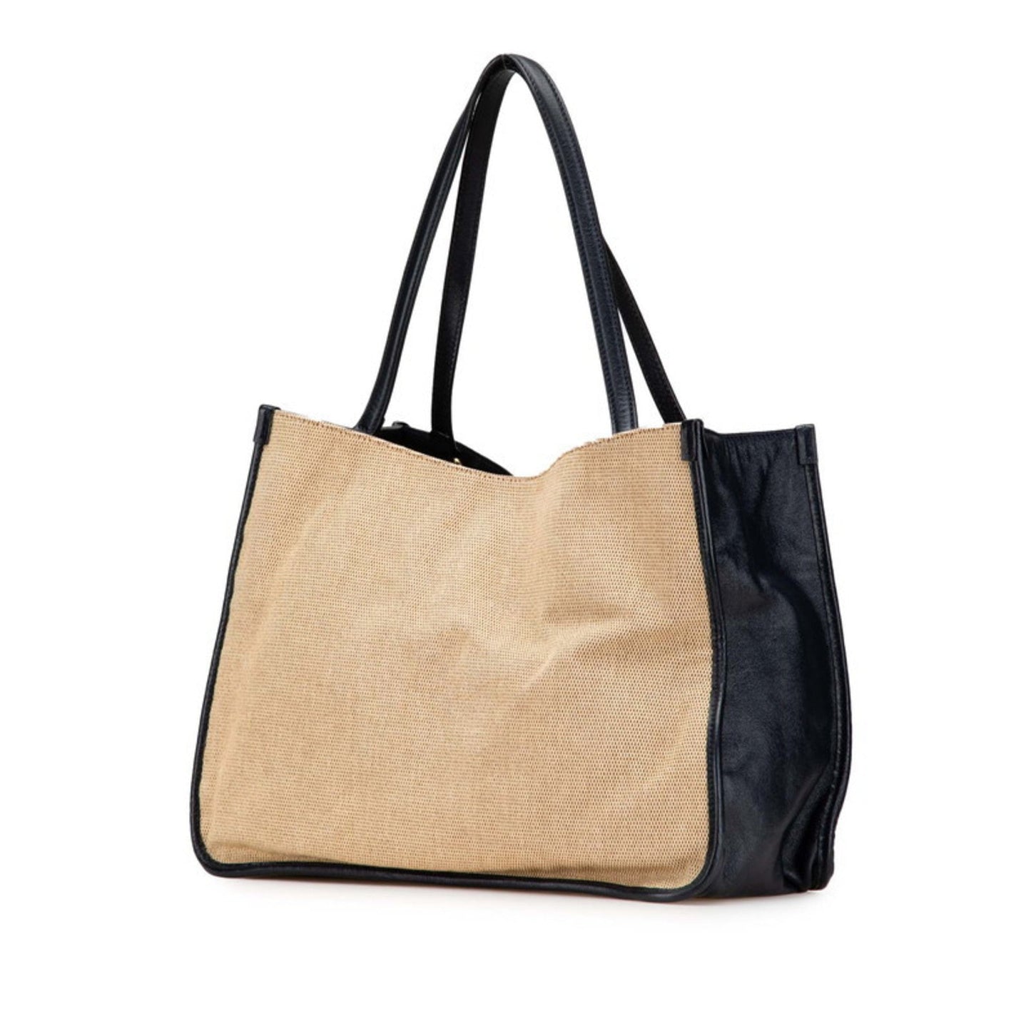 Gucci Beige Navy Canvas Leather Shoulder Bag Tote Bag ( )