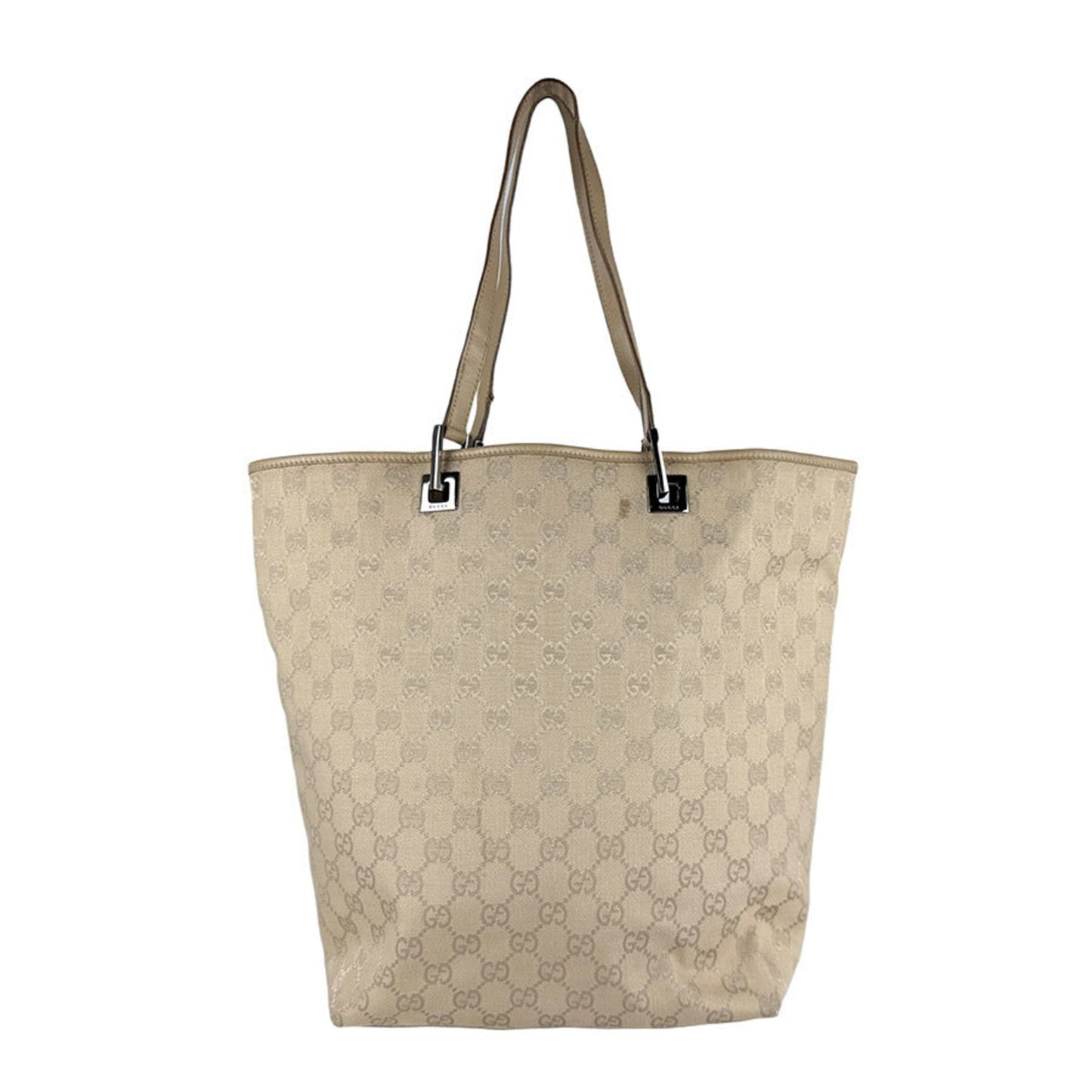 Gucci Beige Gg Canvas Leather Shoulder Bag Tote Bag ( )