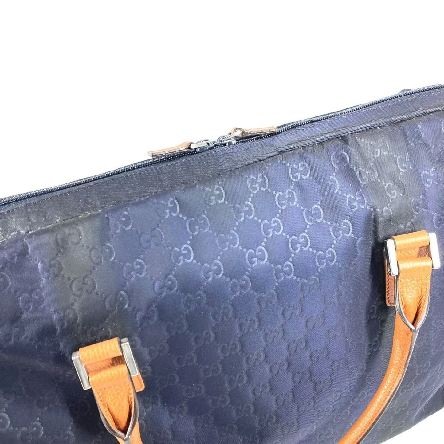 Gucci Brown Navy Nylon Leather Boston Bag ( )