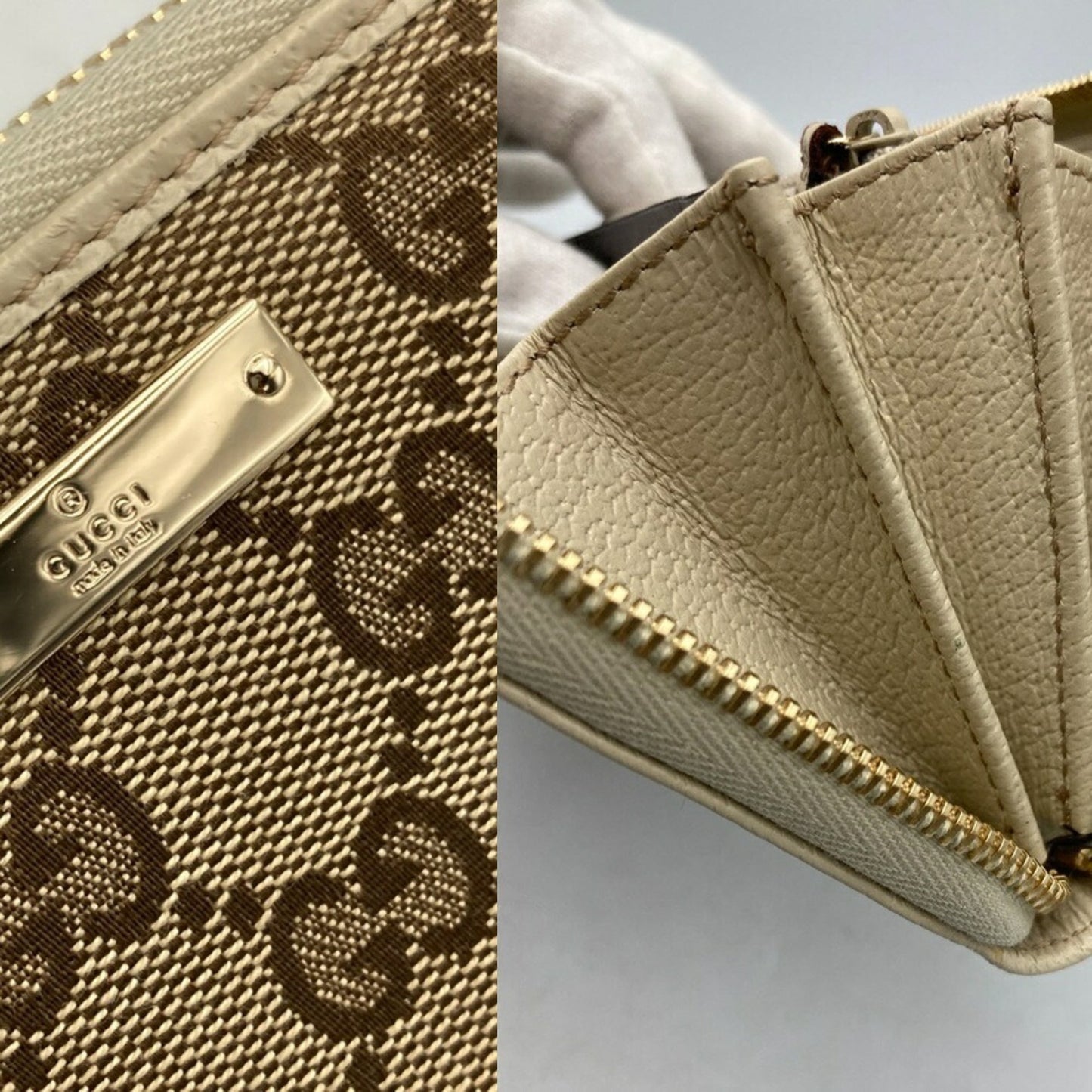 Gucci Beige Canvas Leather Long Wallet (Bi-Fold) ( )