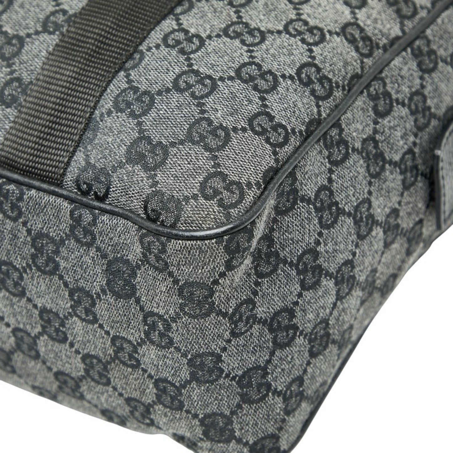 Gucci Black Gray Canvas Leather Handbag ( )
