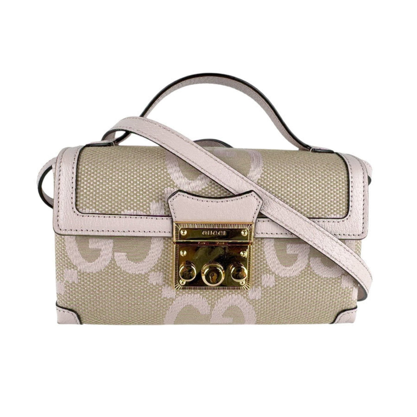 Gucci Beige Pink Canvas Leather Shoulder Bag ( )