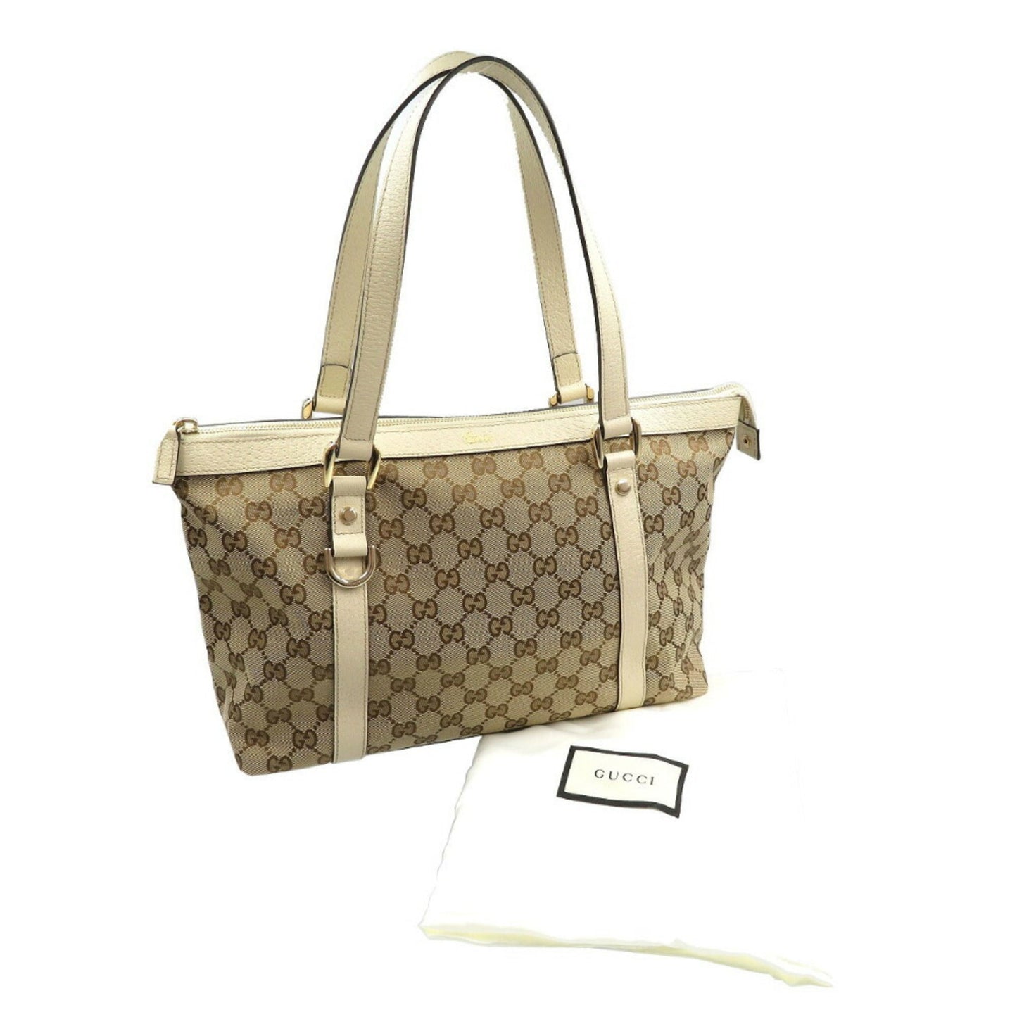 Gucci Abbey Beige Gg Canvas Leather Tote Bag