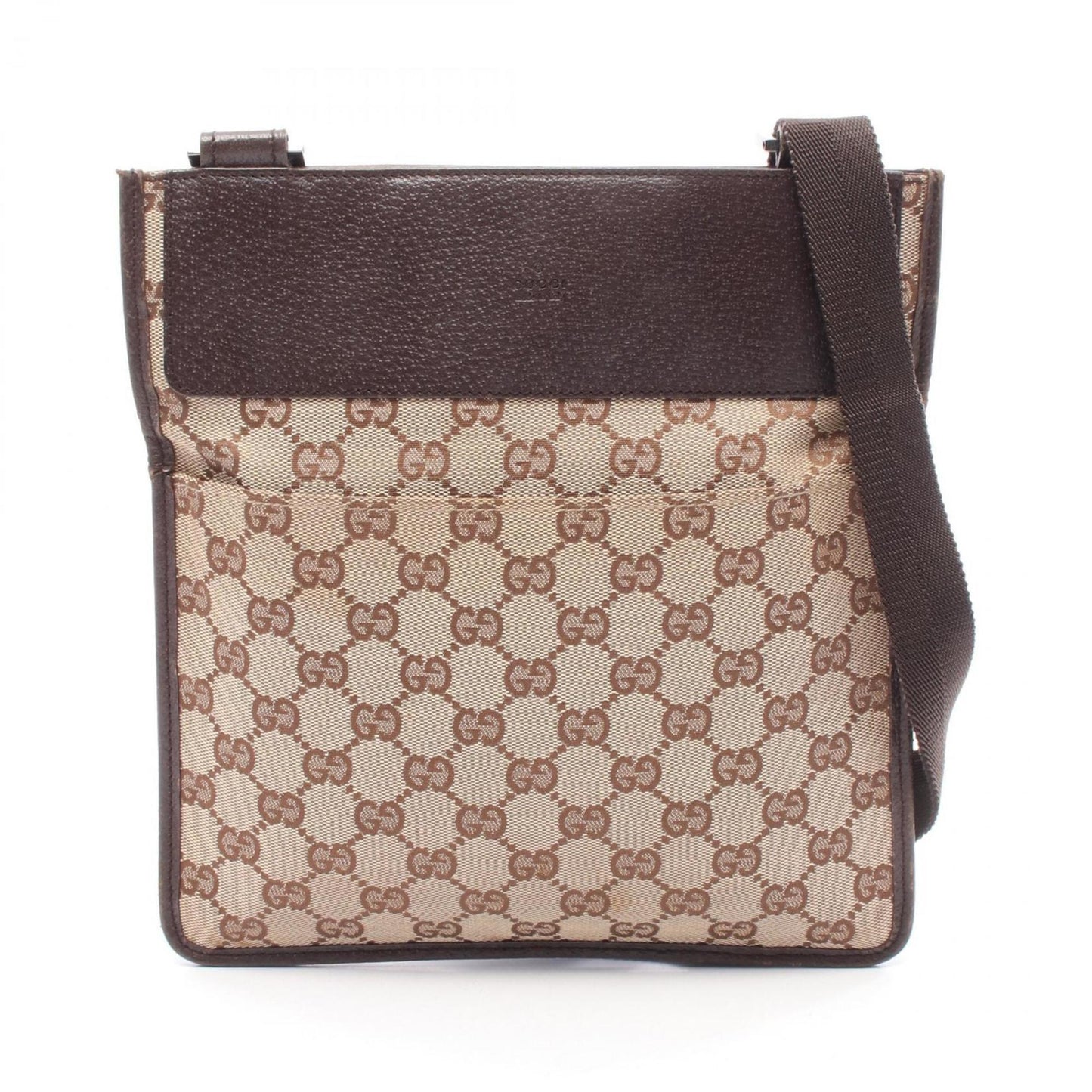 Gucci Beige Brown Gg Canvas Leather Shoulder Bag ( )